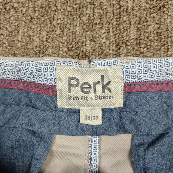 PERK Chino Pants Men's 38x32 Khaki Slim Fit Stretch Cotton Blend Straight Leg - Picture 4 of 9